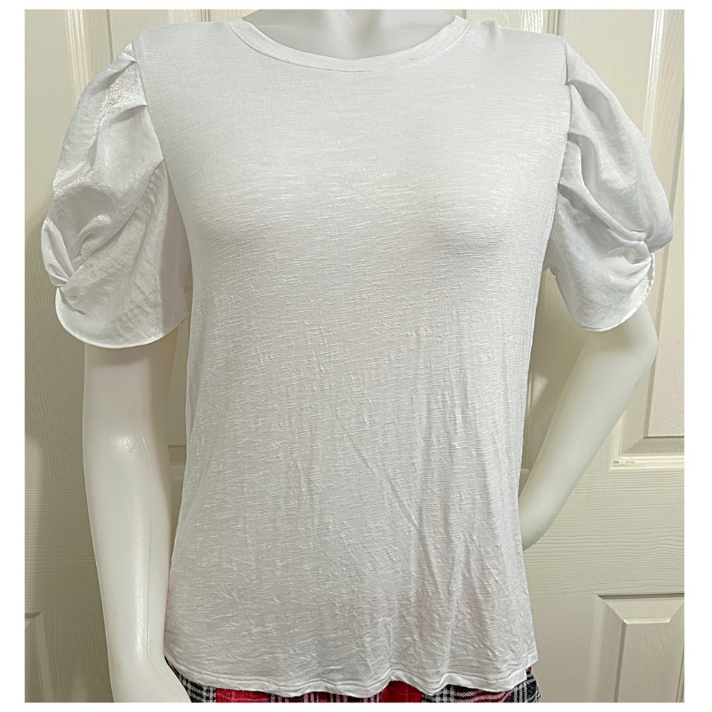 NWOT Laundry by Shelli Seagal, White Knot Tie Puffy Short Sleeved Shirt - Picture 3 of 8